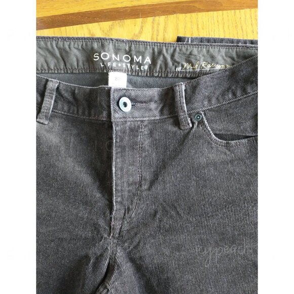 Sonoma Corduroy Pants Sz 8 Petite Brown Mid Rise Demi Bootcut Classic Equestrian - Picture 10 of 14
